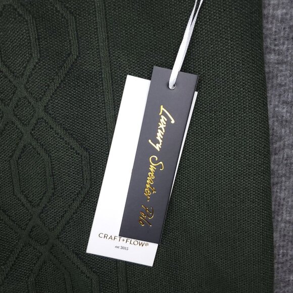 Craft + Flow Sweater Polo Mens Large Green Thyme Cable Knit Long Sleeve - Picture 2 of 11